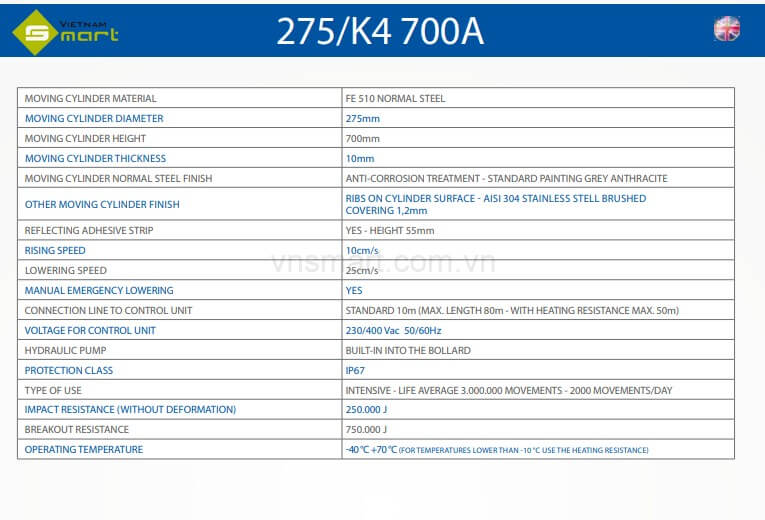 Bollard tự động 275/K4 700A