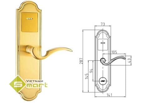 Kích thước tổng quan các cạnh của khóa khách sạn 998BK-DMF1