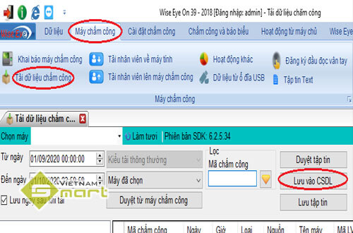lấy dữ liệu từ máy chấm công bằng phần mềm Wise eye on 39