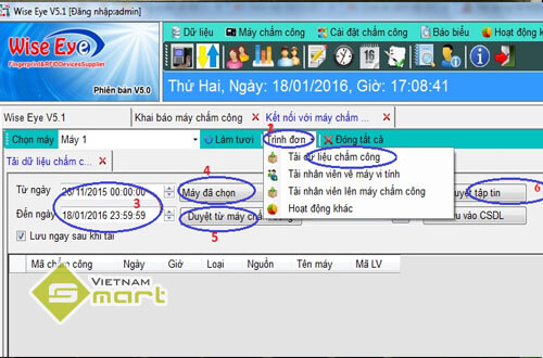 Tải dữ liệu từ máy chấm công bằng phần mềm Wise eye V5.1