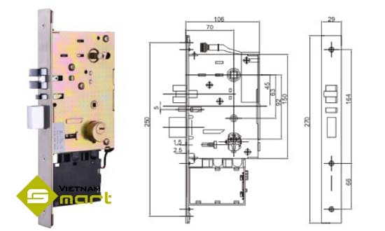 cấu tạo chi tiết bộ phận của khóa cửa 968SL-2-D