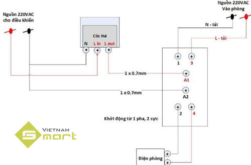 Hướng dẫn lắp công tắc thẻ từ thông qua khởi động từ