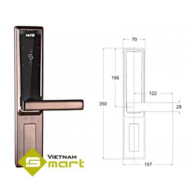 Kích thước chi tiết các cạnh của model khóa khách sạn 918MB-6-DMF1