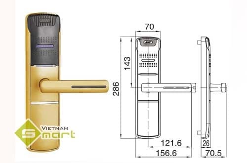 Kích thước chi tiết của model khóa khach sạn 918BP-2-DMF1