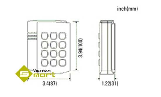 Sơ đồ kích thước tổng quan các cạnh của sản phẩm IP100R 