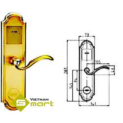 Kích thước tổng quan các cạnh của khóa thẻ Hune 998BP-D