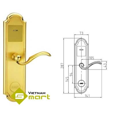 Kích thước tổng quan các cạnh của khóa khách sạn 998BK-D