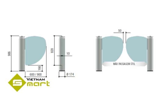 Kích thước tổng quan của sản phẩm swing barrier Came PSWNG40