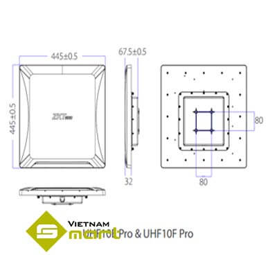 Tổng quan kích thước các cạnh của sản phẩm UHF10-Series