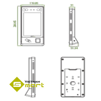 Tổng quan kích thước của model máy công chấm công khuôn mặt G4