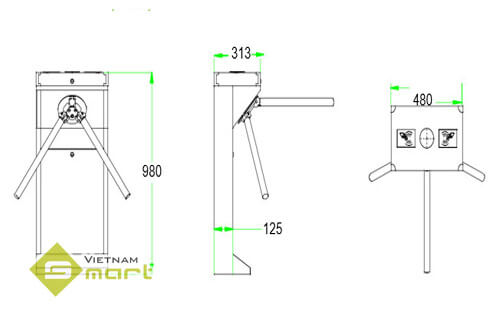 Tổng quan về kích thước sản phẩm cổng xoay 3 càng TS1000D