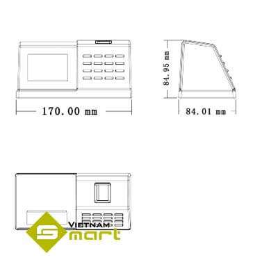 Kích thước của sản phẩm máy chấm công vân tay D2