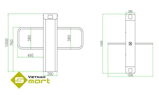 Kích thước tổng quan các cạnh của sản phẩm swing barrier SBTL3200