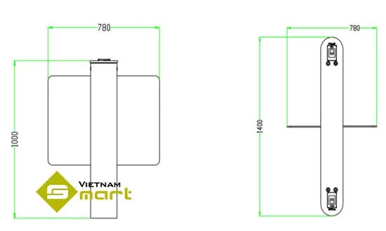 Kích thước tổng quan của cổng swing SBTL-5200 Series