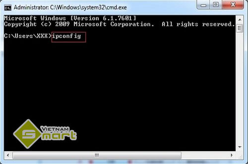 Gõ ipconfig vào cửa sổ