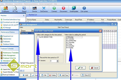 Khai báo ca làm việc trên phần mềm Attendance Management