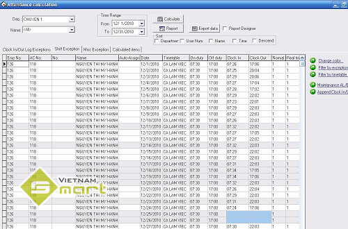 Xuất báo cáo chấm công bằng phần mềm Att