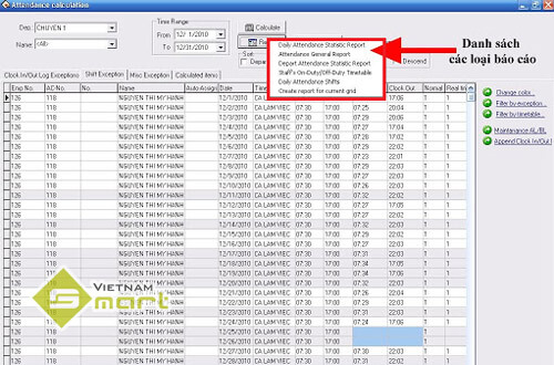 Xuất báo cáo chấm công bằng phần mềm Att
