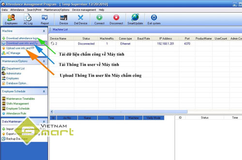 Tải thông tin nhân viên từ máy về phần mềm Attendance Management