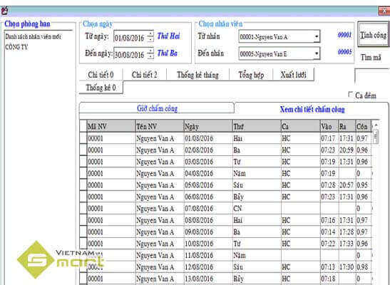 Tính công và xem báo biểu trong Mitaco