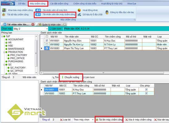 Chuyển nhân viên từ phần mềm xuống máy chấm công