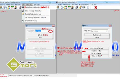 Kết nối giữa phần mềm và máy chấm công qua mạng Internet.