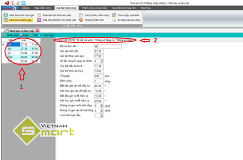 khai báo ca làm việc trong phần mềm WiseEye On39