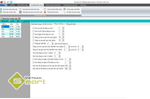 Mục thông số tăng ca trong WiseEye On39