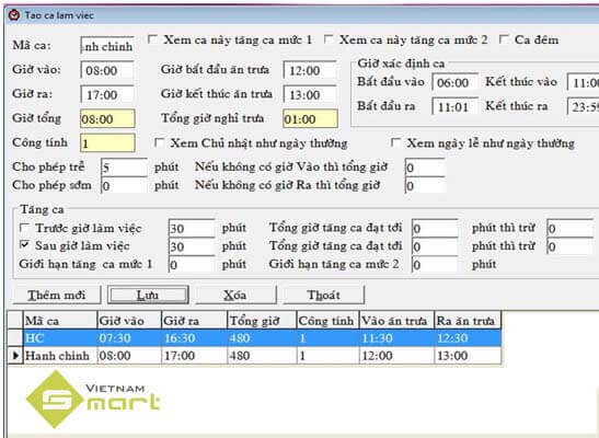 Khai báo ca trong phần mềm MItaco