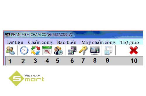 Các mục trong phần mềm chấm công Mitaco