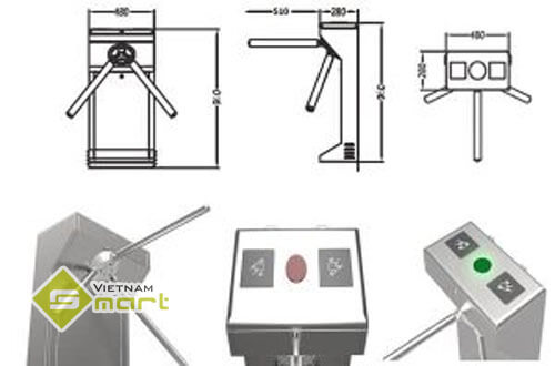 Sơ đồ phác thảo kích thước của cổng xoay 3 càng EL128