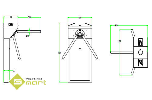 Tổng quan về kích thước của model cổng xoay 3 càng TS1000 PRO