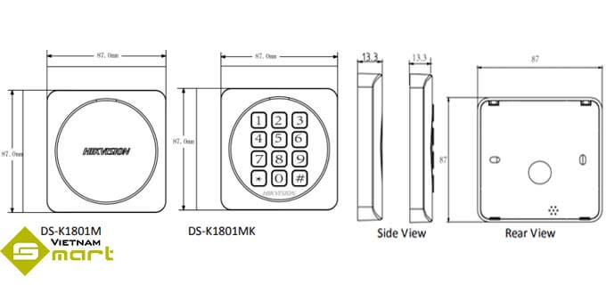 Tổng quan về kích thước của đầu đọc thẻ Hikvision DS-K1801M