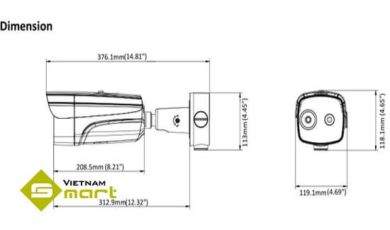 Tổng quan kích thước của sản phẩm camera