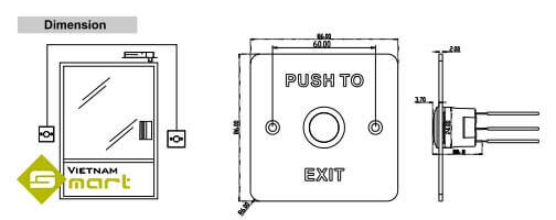 Kích thước của thiết bị nút Exit DS-K7P03