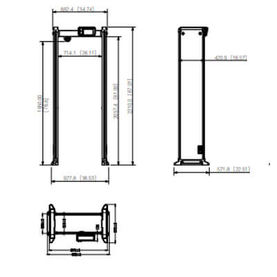 Tổng quan kích thước của thiết bị cổng dò kim loại và đo thân nhiệt DHI-ISC-D733-T