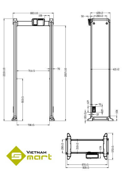 Tổng quan kích thước các canh của sản phẩm DHI-ISC-D218