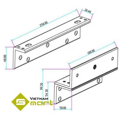 Kích thước tổng quan các cạnh của bộ gá MBK-280NZL